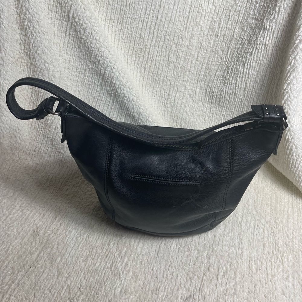 The SAK Black Leather bucket style Shoulder Bag.